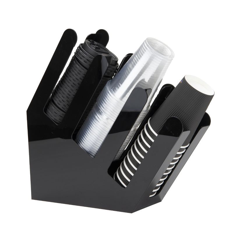 Mind Reader 3 Compartment Acrylic Cup Holder for Stacked Hot or Cold Disposable Cups, Black