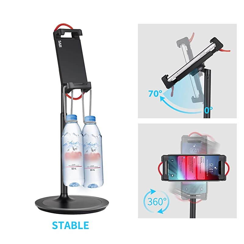 Tablet Ipad Stand Holder,  Adjustable Phone Stand, 360 Degree Rotating, Aluminum Alloy Cradle Desktop Holder Dock for 4.7"-12.9" Screen Phones, iPad, Nintendo Switch, Kindle, eBook Reader (Black)