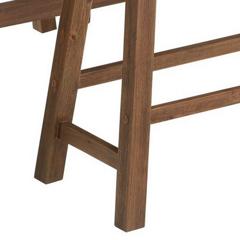 4pc Wooden Pub Table Dining Set with Saddle Stools and Bench Chestnut Brown - Benzara