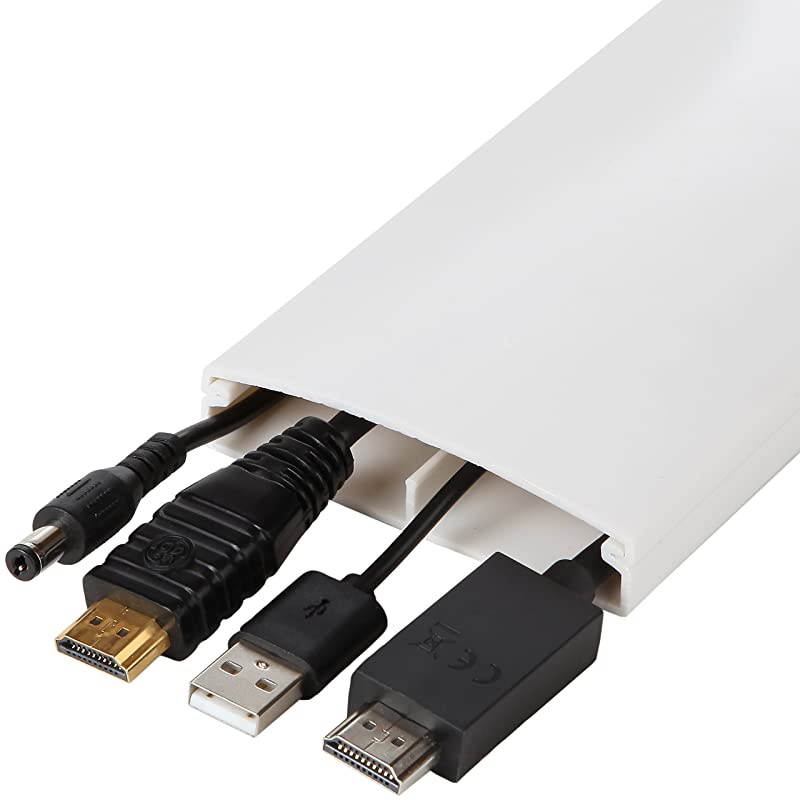 Cord TV Cable Concealer II Cord Cover Raceway Kit 5 Channels Management System to Hide Cables Cords or Wires Organize Cables to Wall Mounted Flat Screen TVs