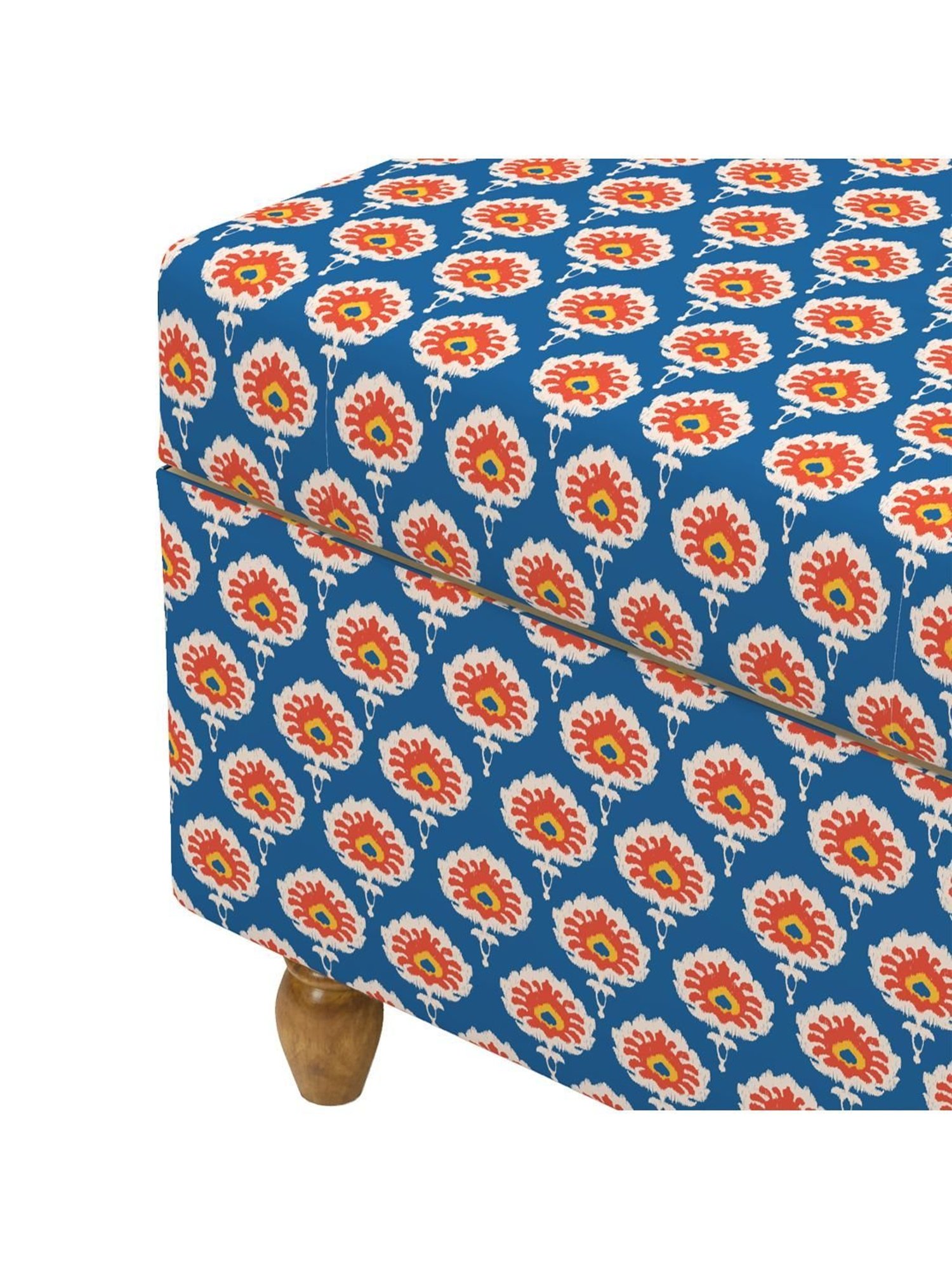 Chumbak Ikat Blue & Pink Mango Wood Modern Trunk Storage Ottoman