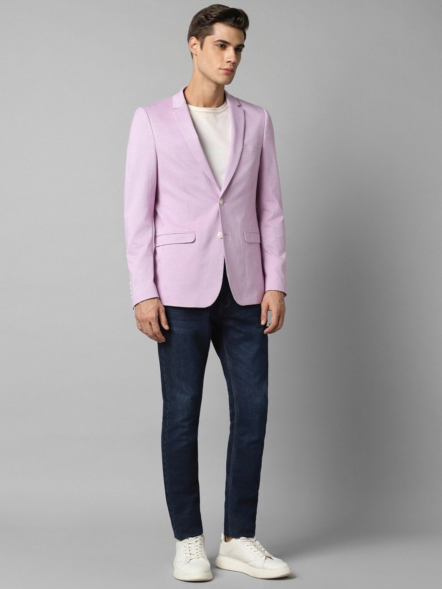 Louis Philippe Pink Cotton Slim Fit Checks Blazer