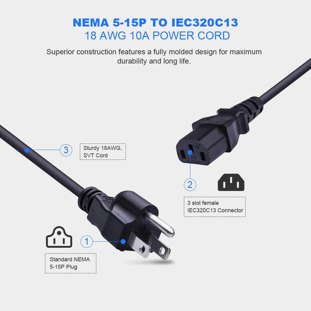 Audiophile AC Power Cable -  10AWG HiFi Power Cord 5FT