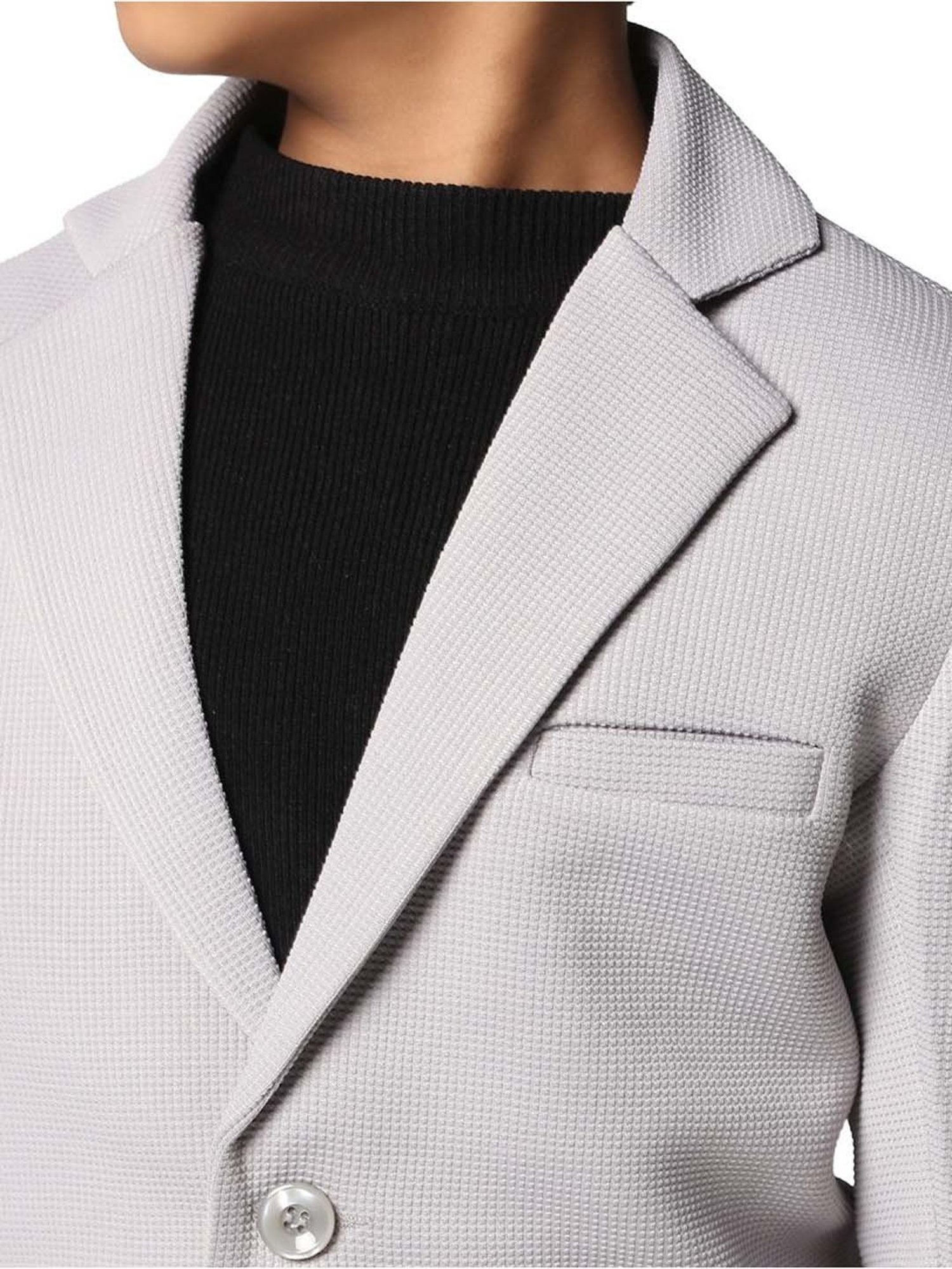 TAHVO Kids Ash Grey Slim Fit Full Sleeves Blazer