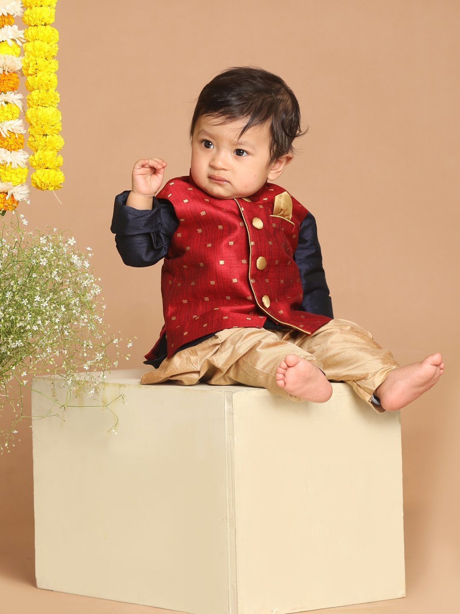 VASTRAMAY SISHU Maroon & Navy Printed Kurta Set