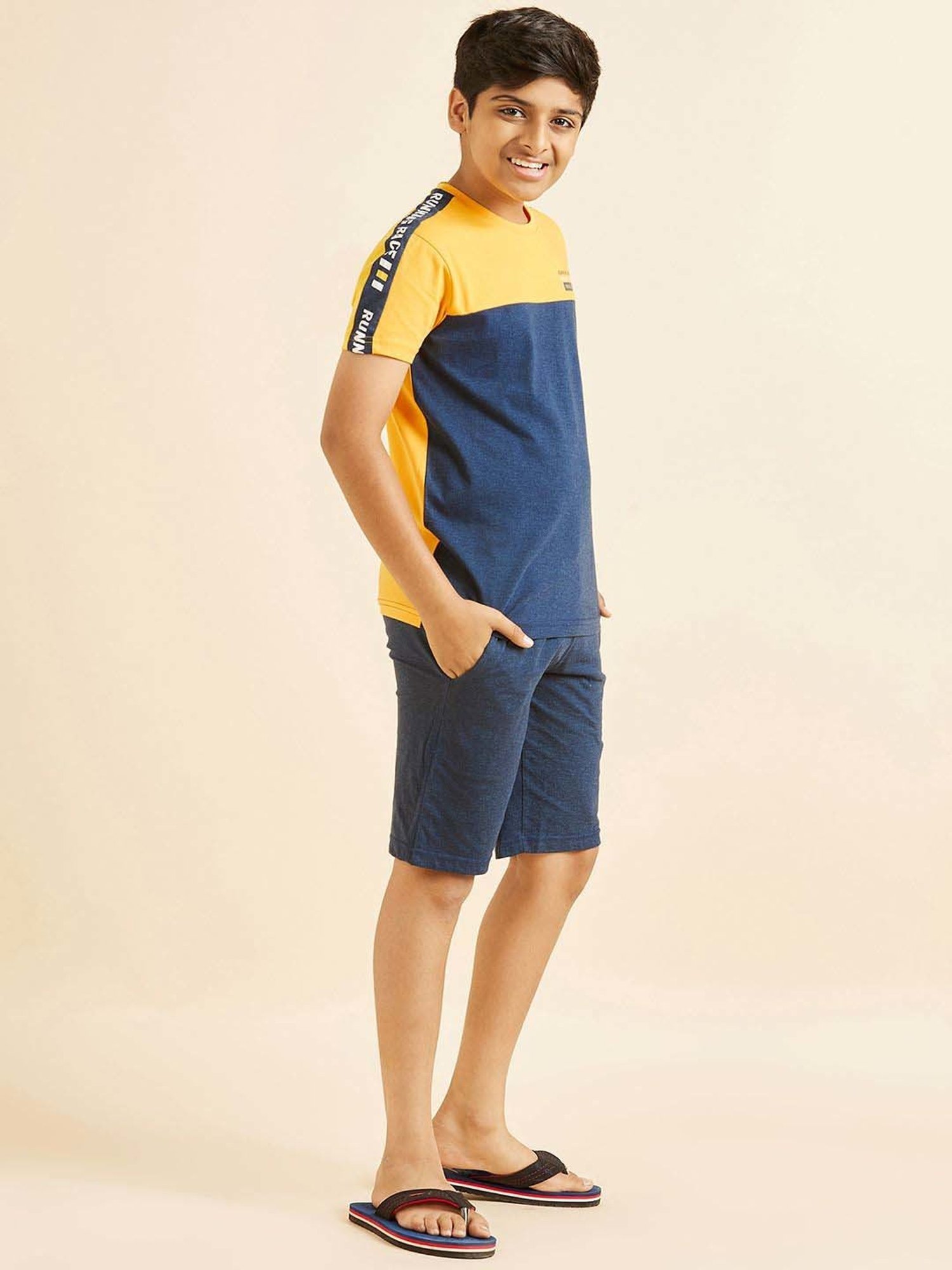 Sweet Dreams Kids Blue & Yellow Cotton Printed T-Shirt Set