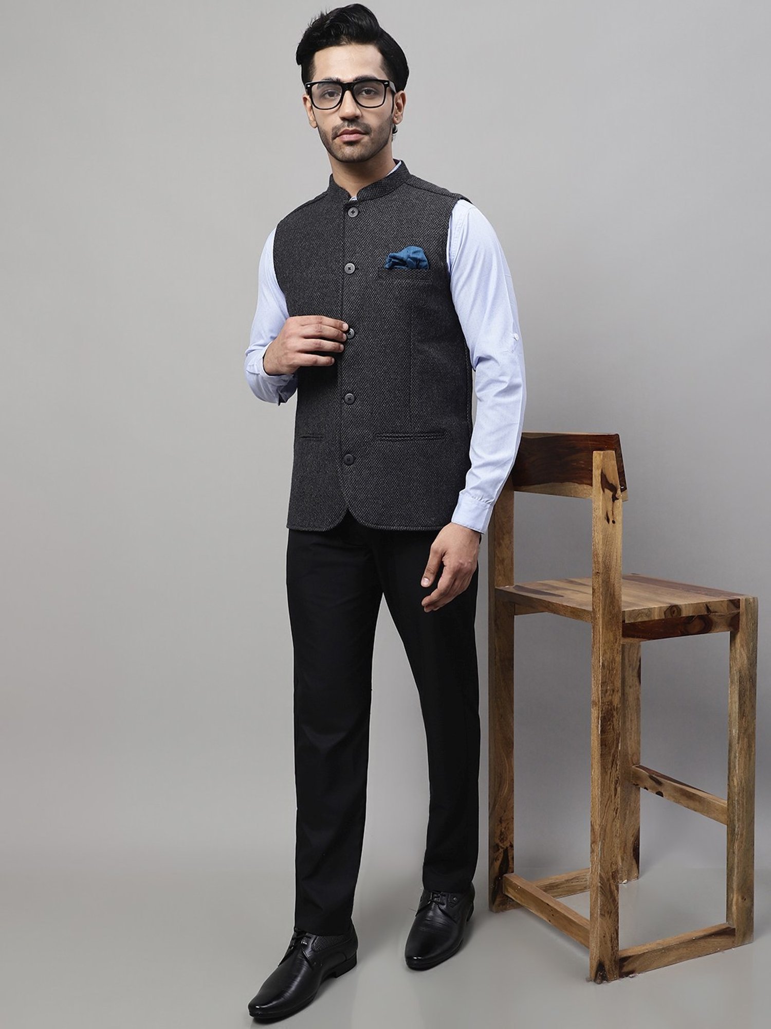 Even Grey Regular Fit Nehru Jacket