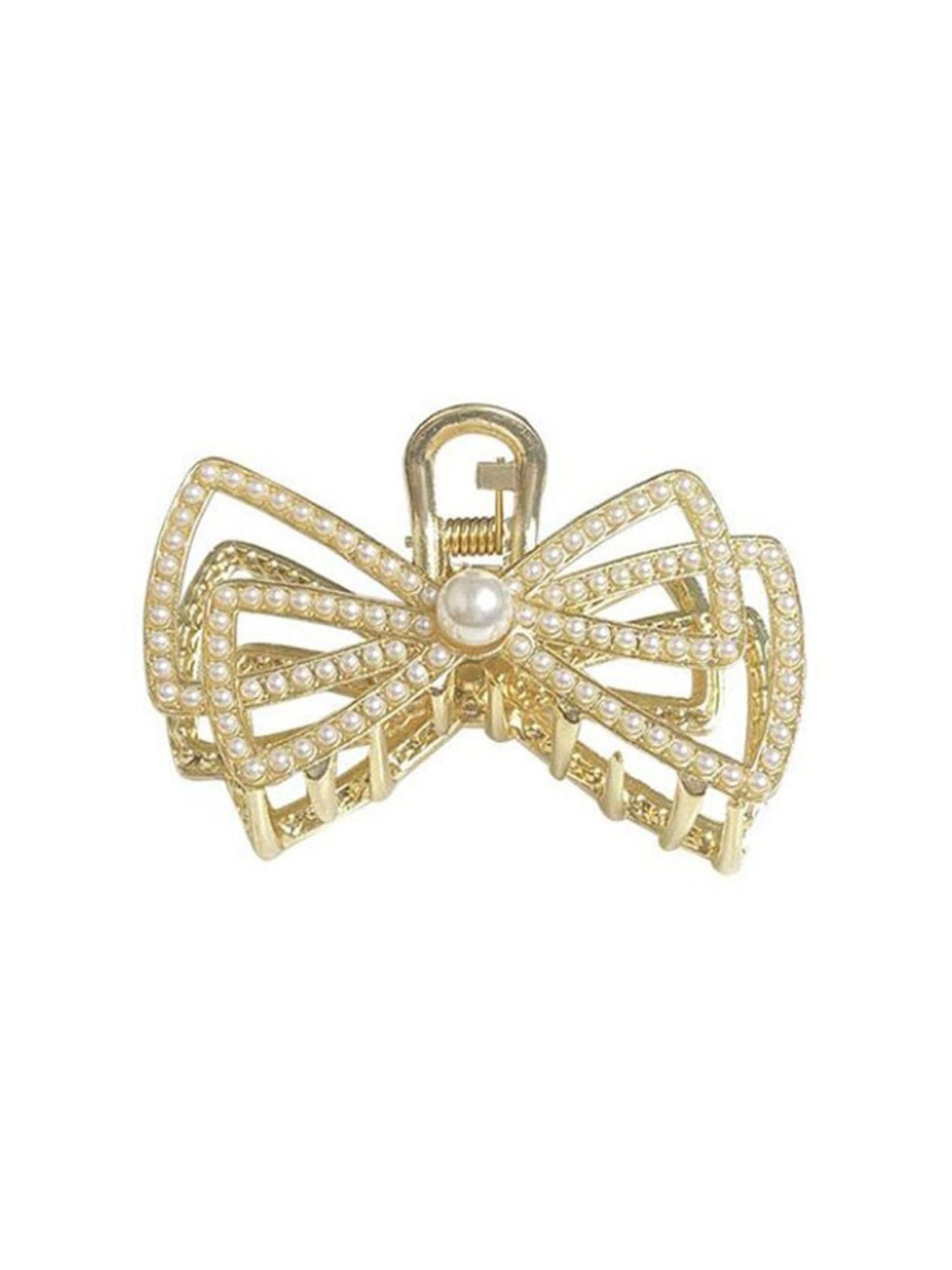 OOMPH White Pearls Bow Design Large Big Hair Claw