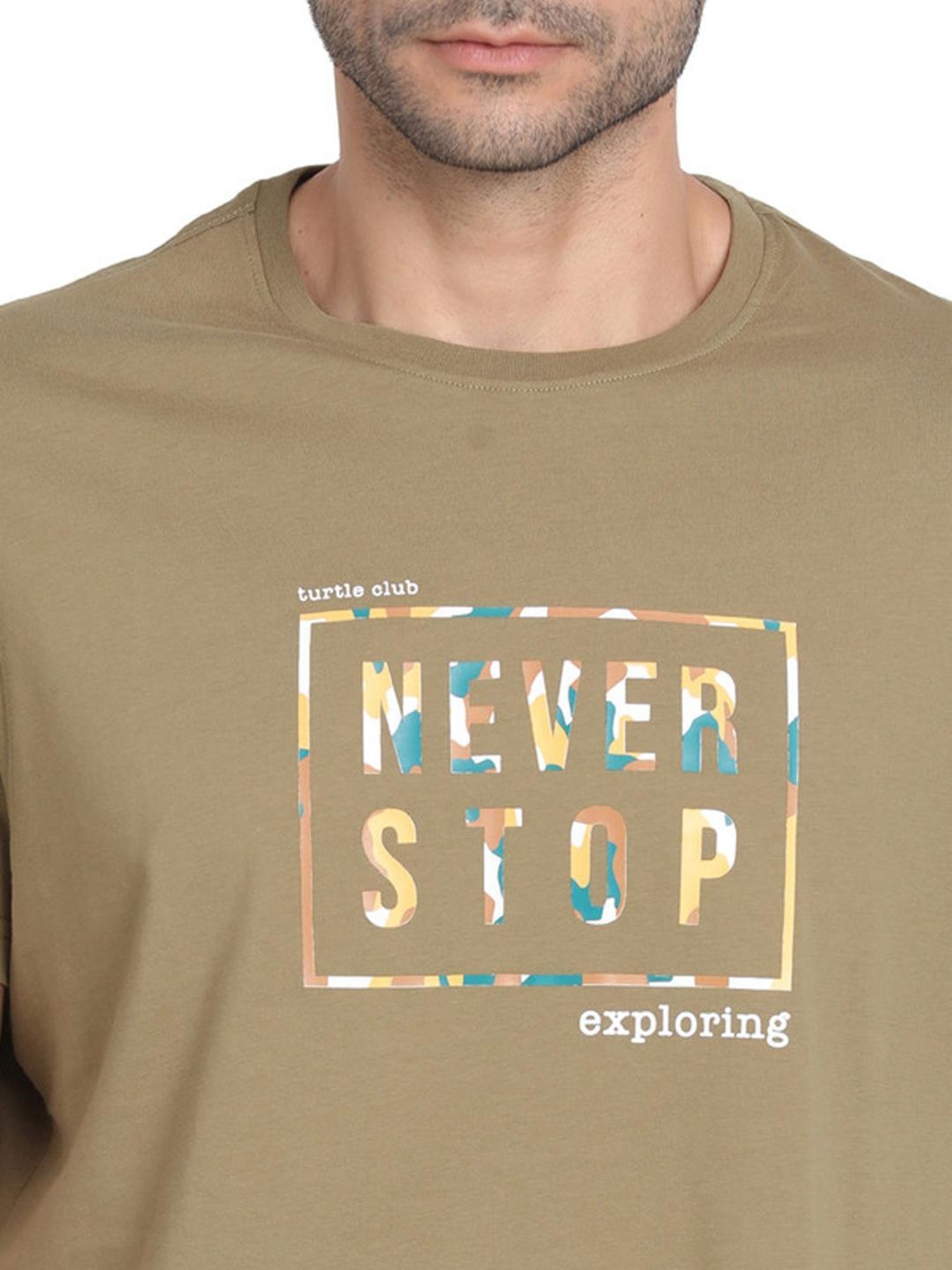 Turtle Green Slim Fit Printed T-Shirts