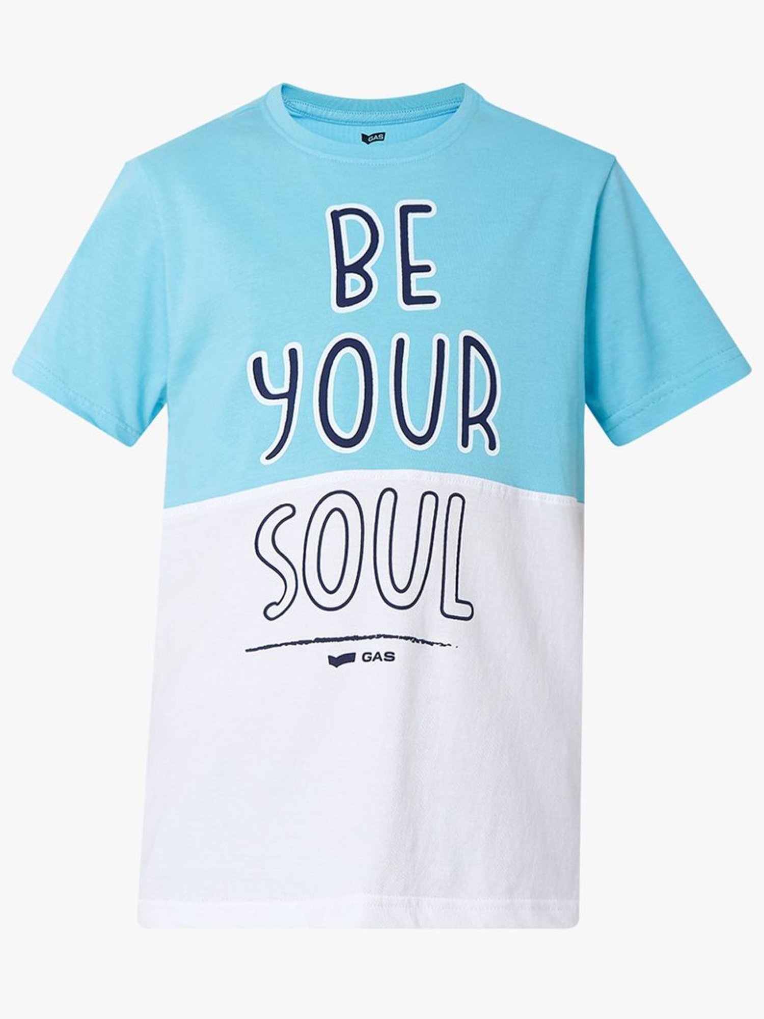 Gas Kids Blue & White Cotton Color Block T-Shirt