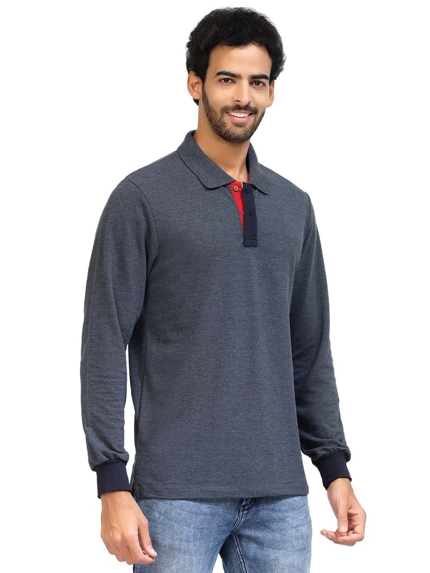 Kalt Dark Blue Melange Regular Fit Polo T-Shirt