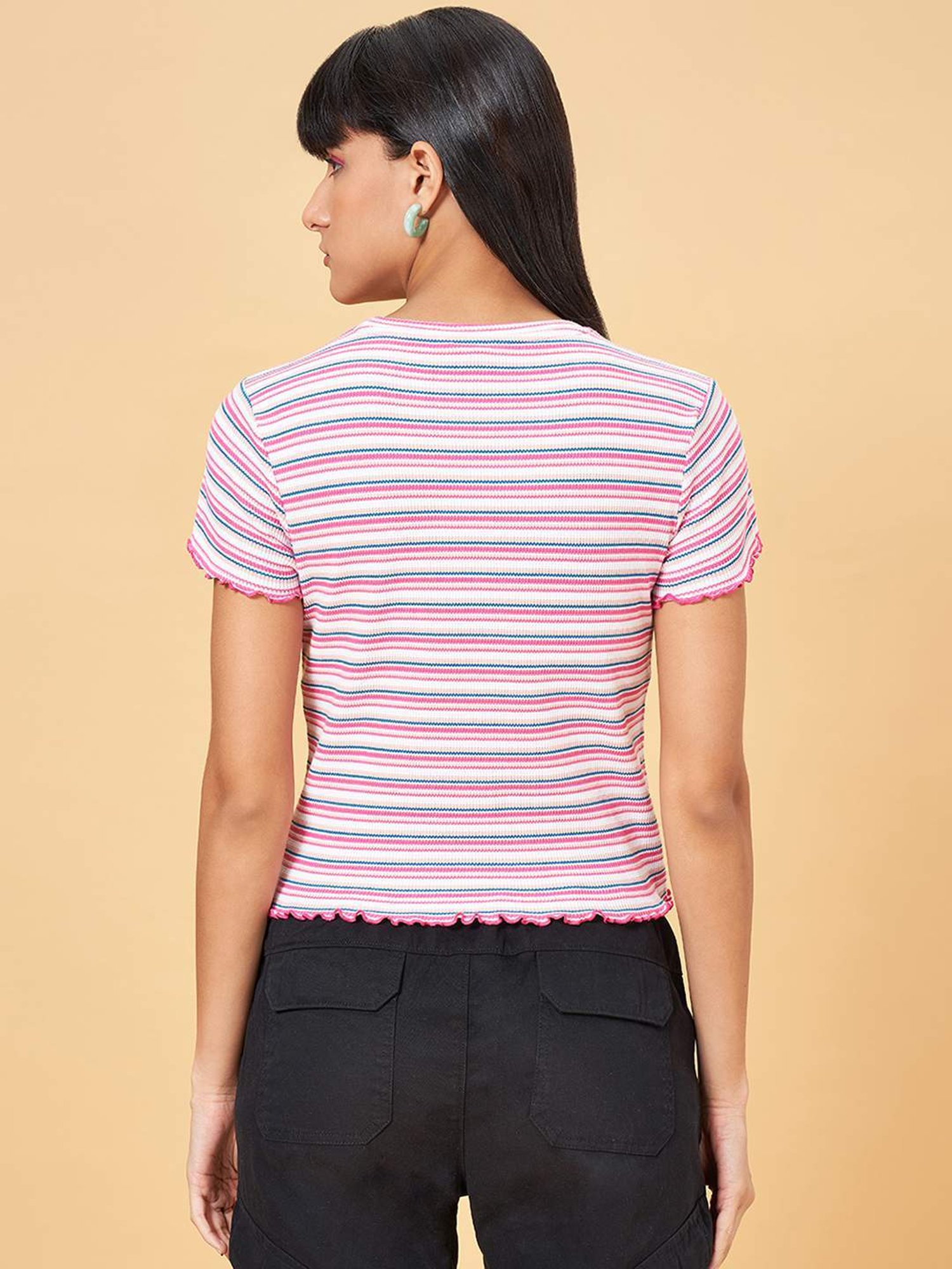 People by Pantaloons Multicolored Cotton Striped T-Shirt