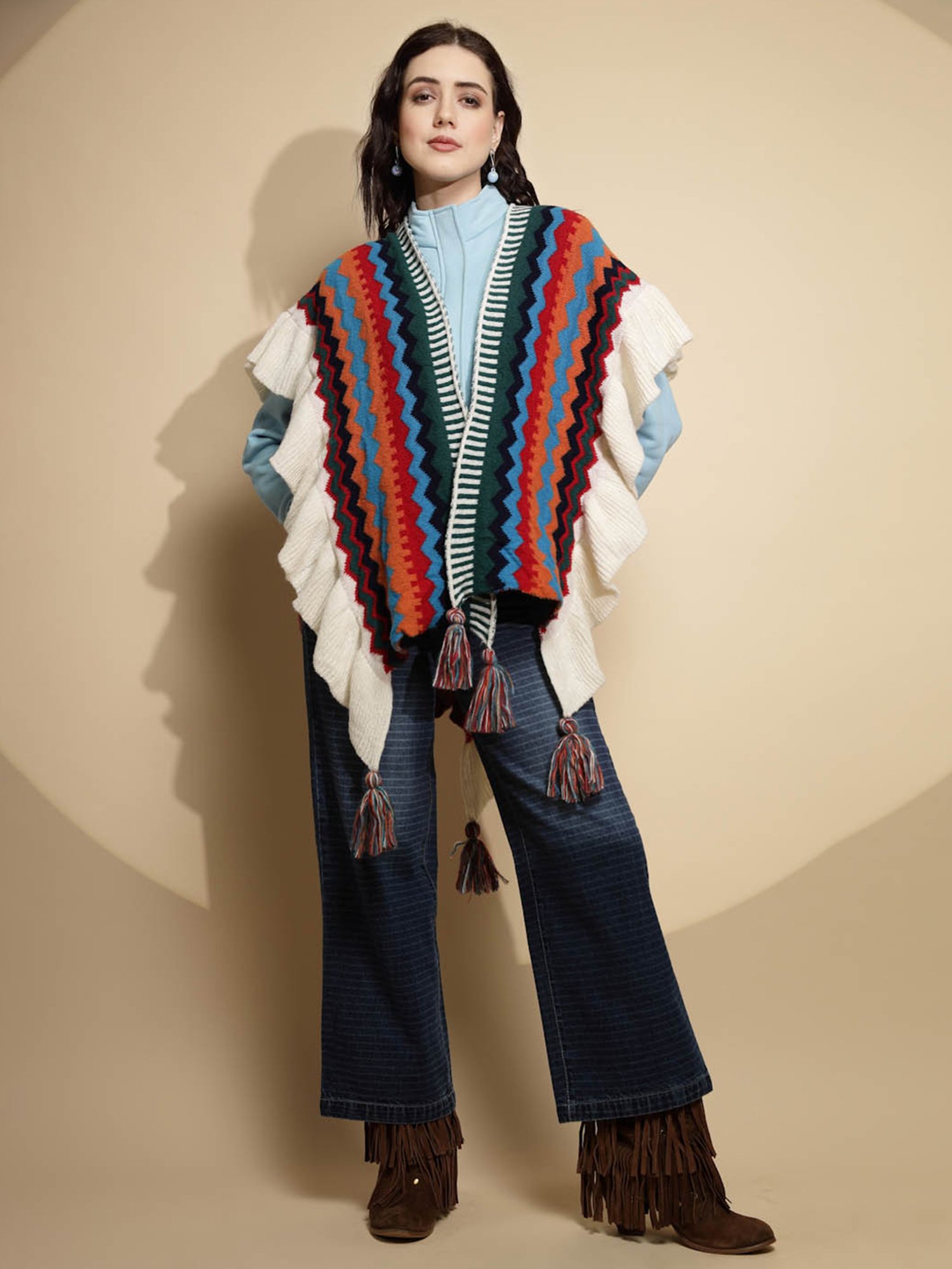 Akkriti by Pantaloons Off-White Self Pattern Shrug