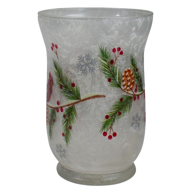 Northlight 4" Hand Painted Christmas Cardinal and Pine Flameless Glass Candle Holder
