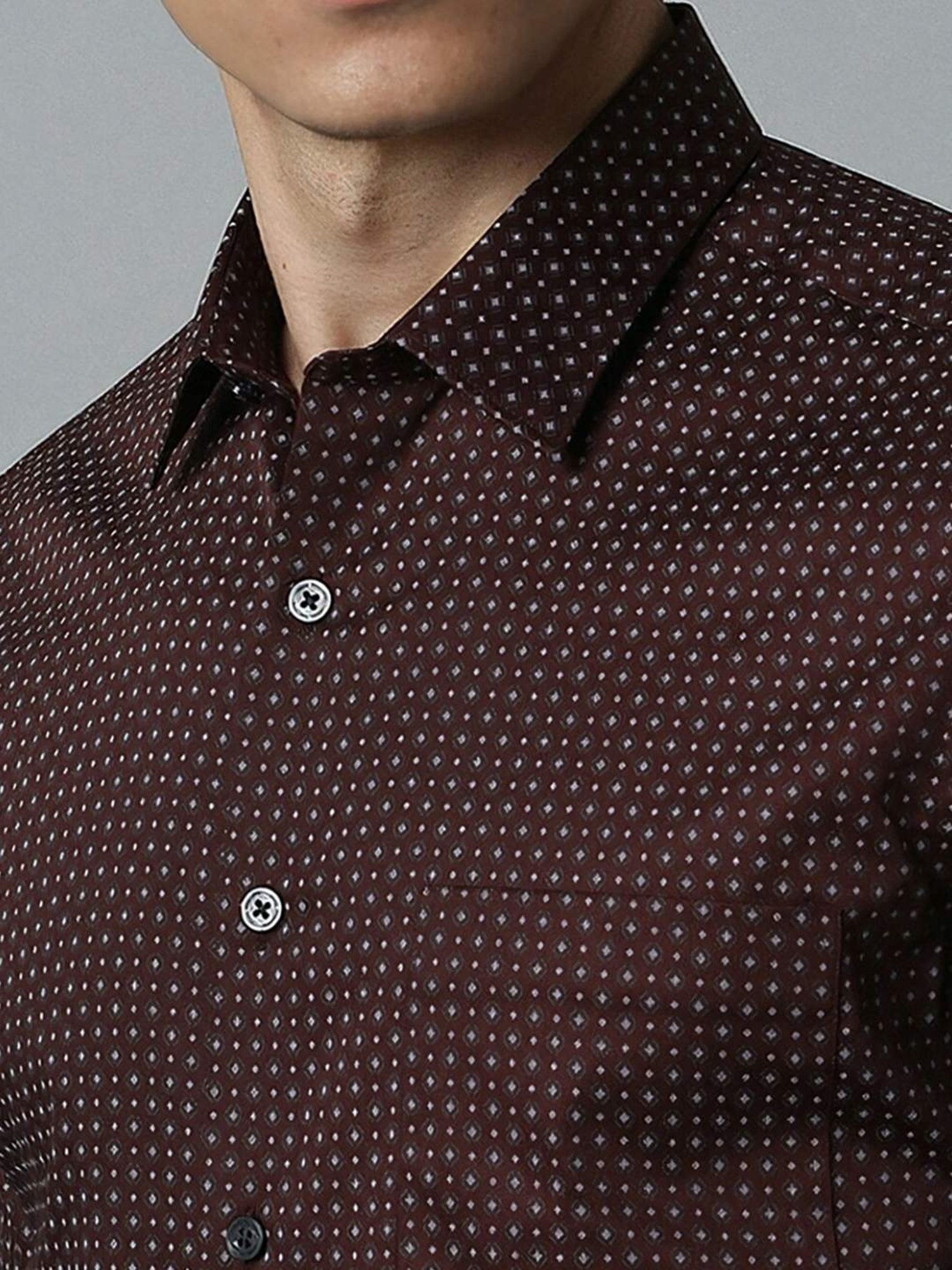 Louis Philippe Maroon Cotton Slim Fit Printed Shirt