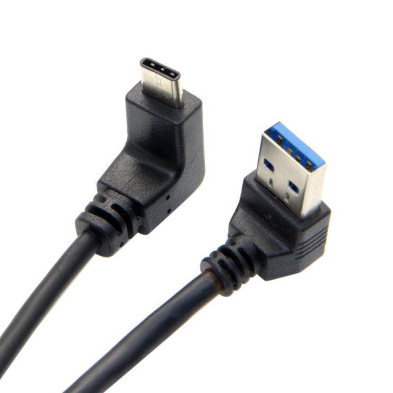 Up Angled 90 Degree USB 3.0 Male to Reversible Up & Down Angled USB 3.1 Type C USB-C Male Data Cable for Laptop Tablet Phone Macbook Black 100cm