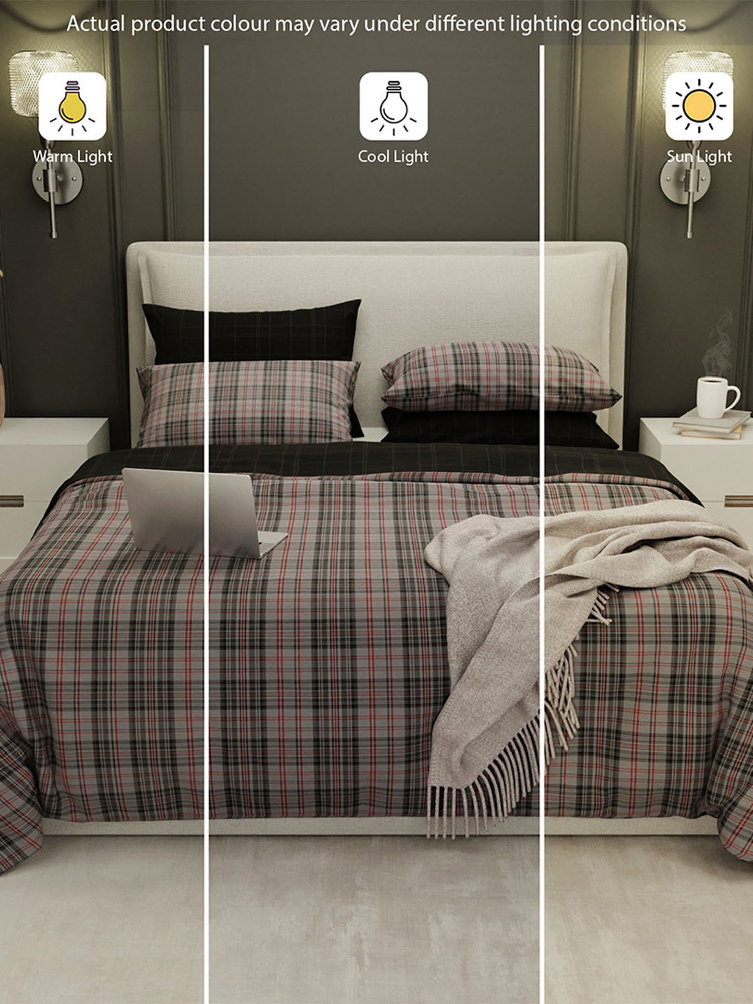 Stoa Paris Urbain Geometric Grey & Red 230 TC Microfibre King Duvet Cover with 4 Pillow Covers
