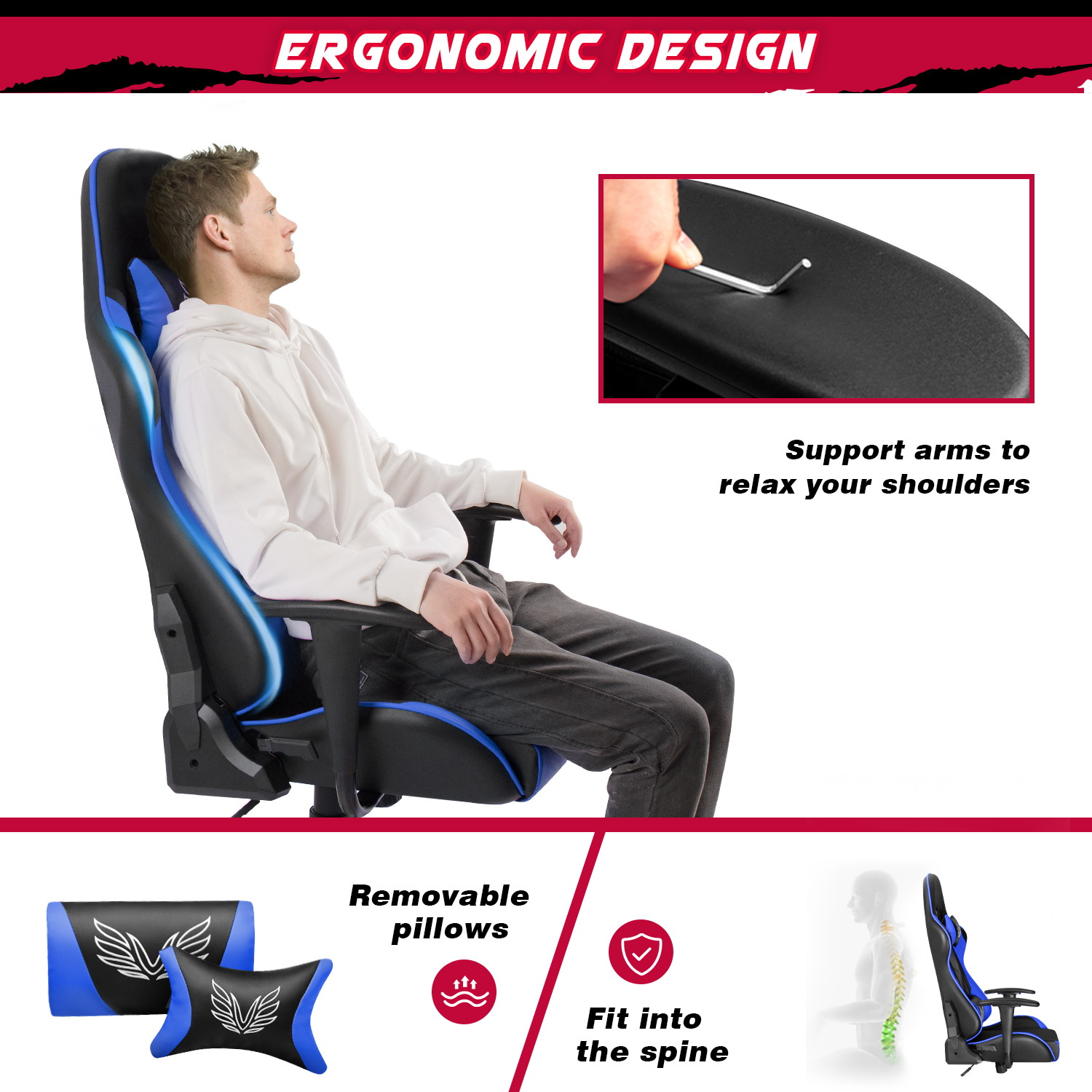 Homall Gaming Chair High Back Adjustable Height Racing Style Computer Chair with Headrest and Lumbar Support (Blue)