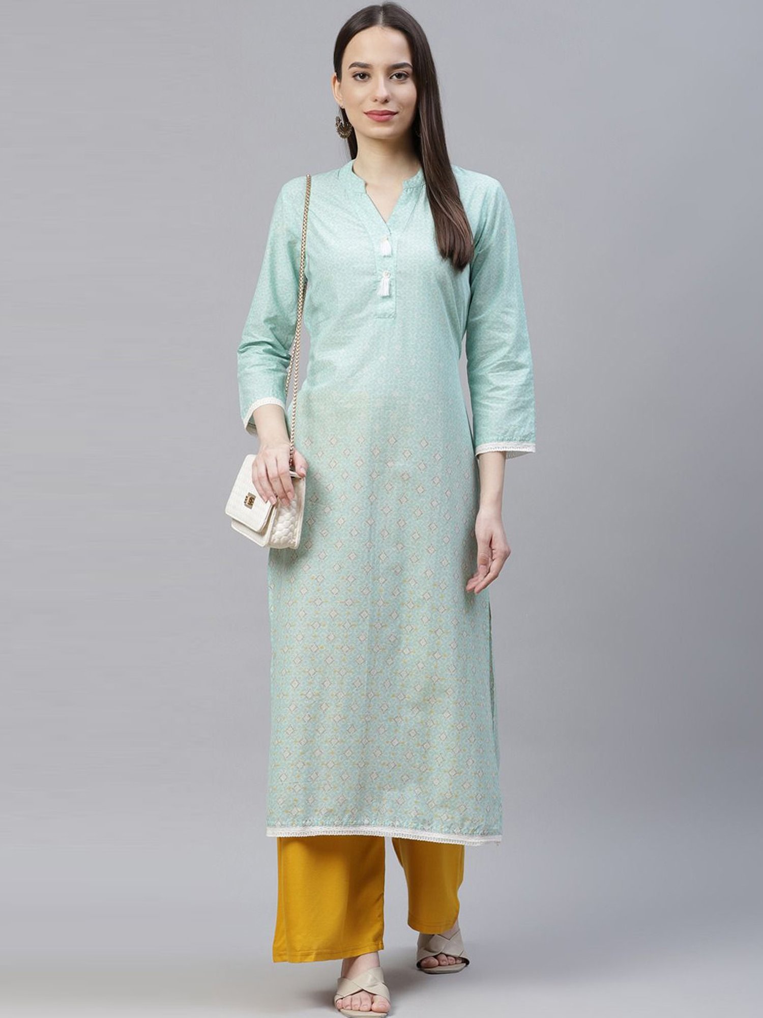 Jompers Blue Cotton Printed Straight Kurta