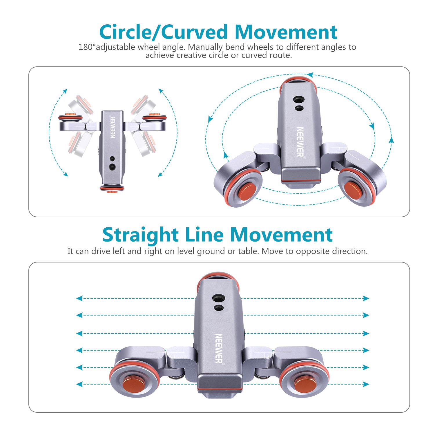 Neewer 3-Wheels Wirelesss Camera Video Auto Dolly, Motorized Electric Track Rail Slider Dolly Car with Remote, 3 Speed Adjustable for DSLR Camera Camcorder GoPro iPhone Android Phones (Silver)