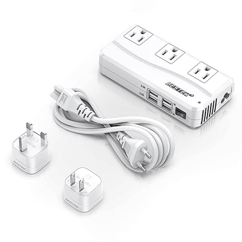 Universal Travel Adapter 220V to 110V Voltage Converter with 6A 4-Port USB Charging and UK/AU/US/EU Worldwide Plug Adapter (White)
