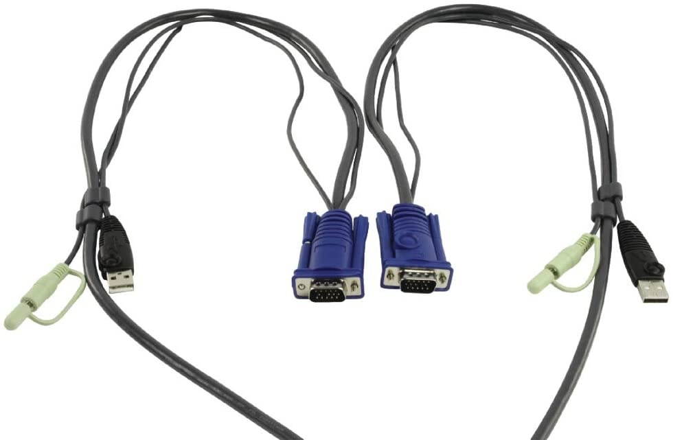 ATEN 2-Port USB 2.0 VGA Cable Built-in KVM Switch with Audio Support CS62U (Gray)