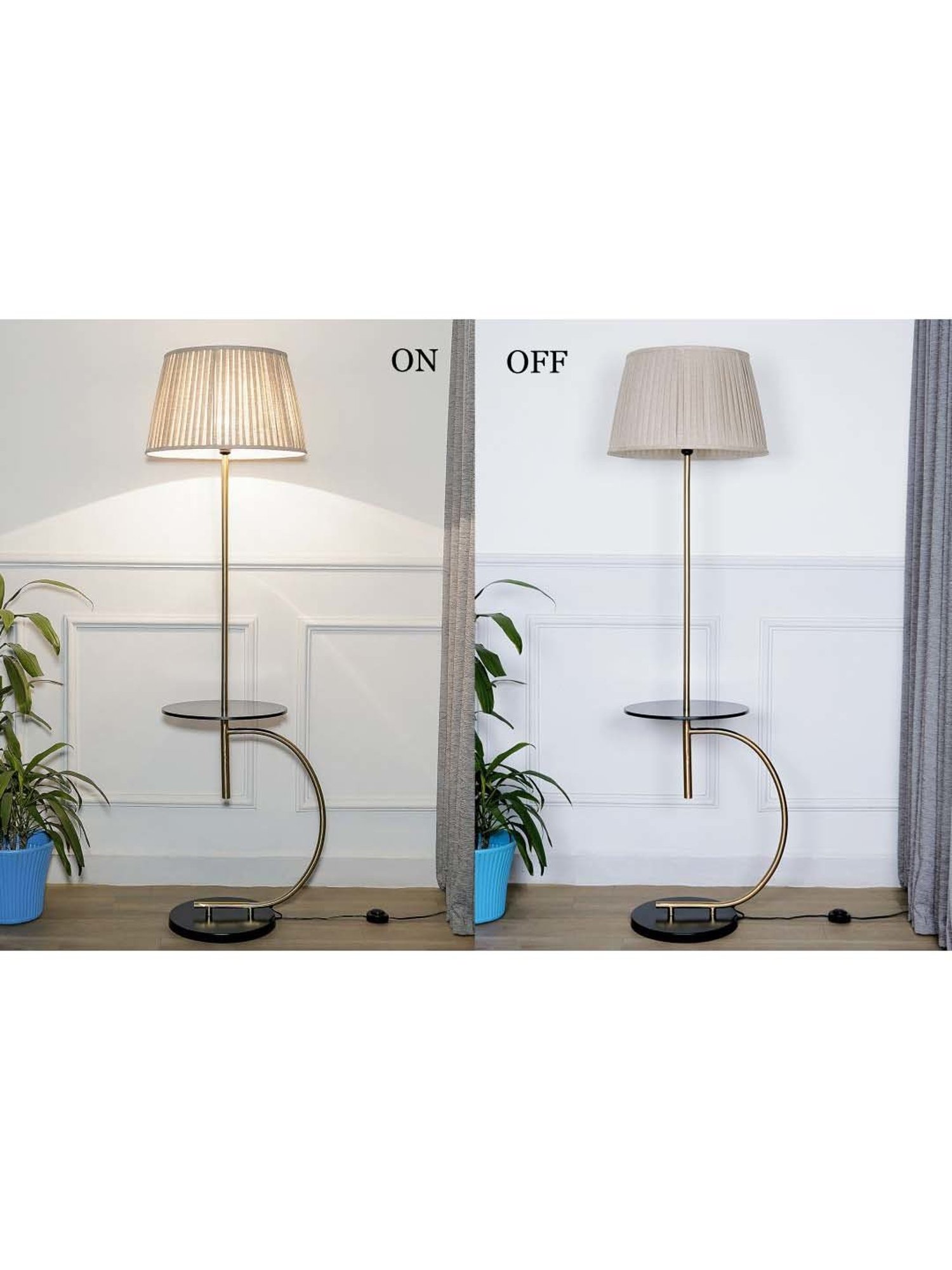 Kapoor E Illuminations Jigger Brass & Black Metal Multiutility Shelf Floor Lamp