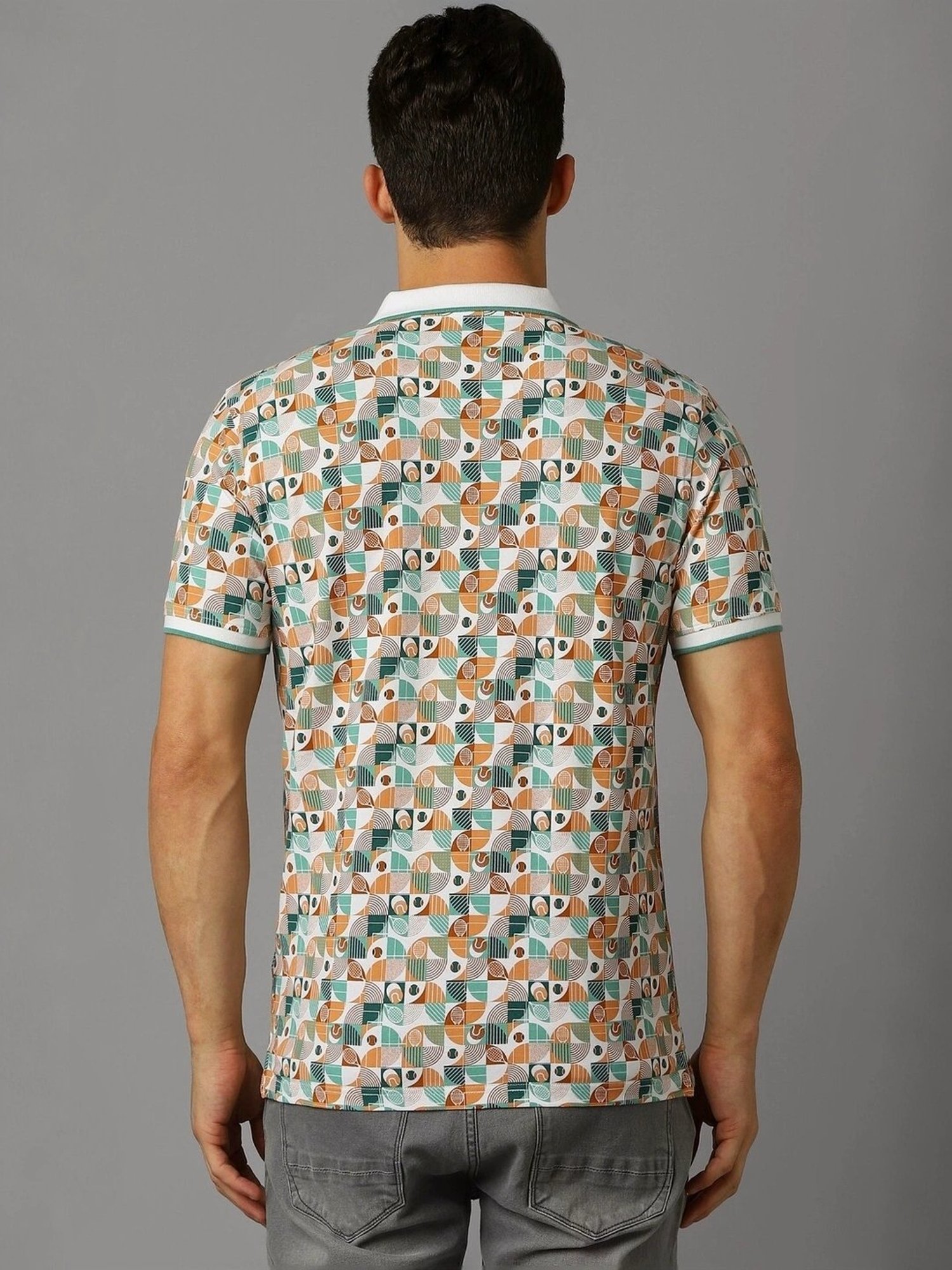 Louis Philippe Multicolored Cotton Slim Fit Printed Polo T-Shirt