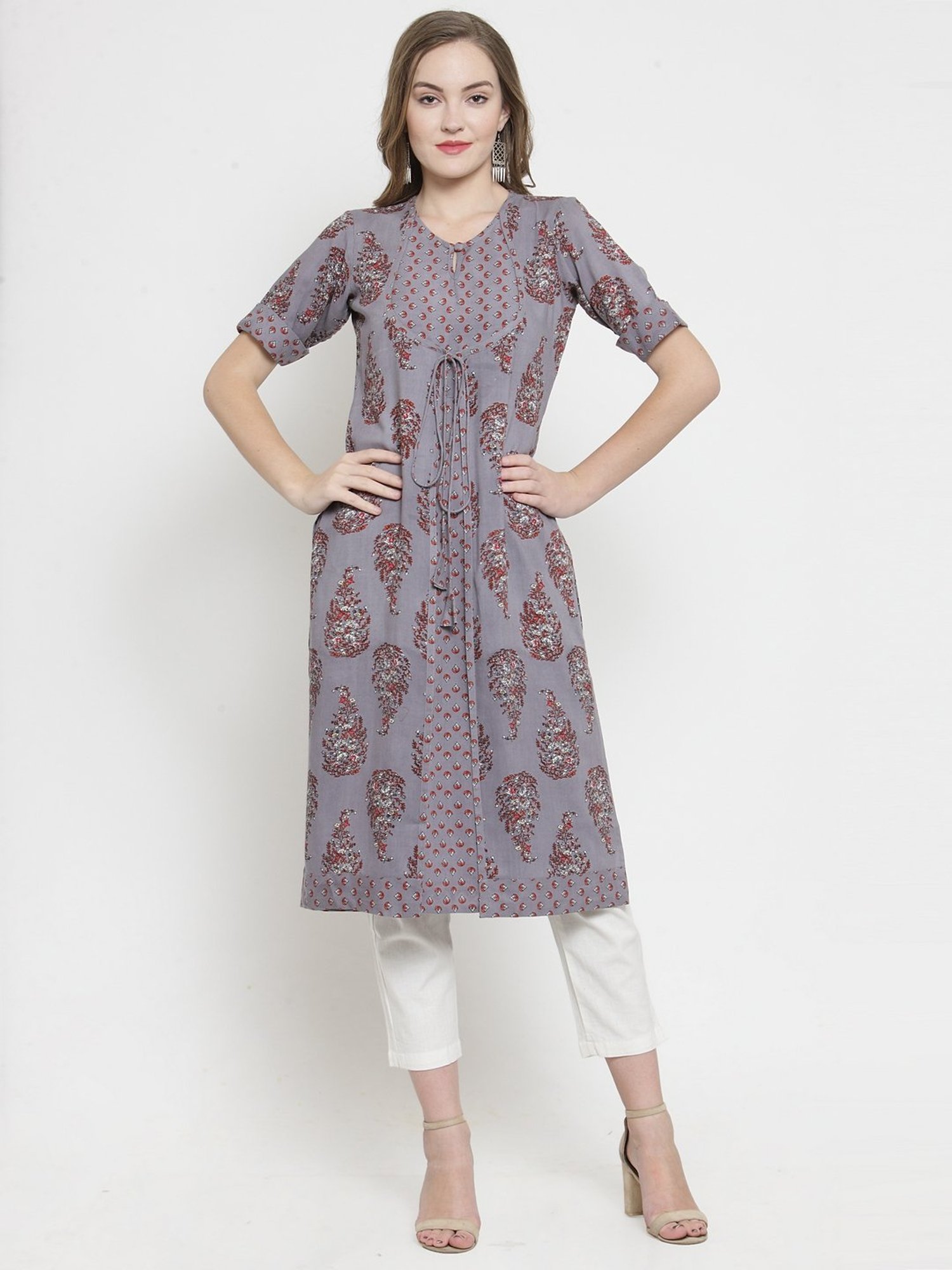 Indibelle Grey Printed Straight Kurta