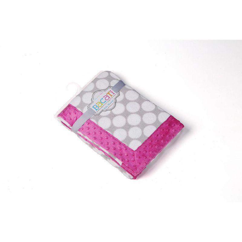 Bacati - Grey Dots with Solid Border Blanket (Grey Dots/Bright Pink Border)