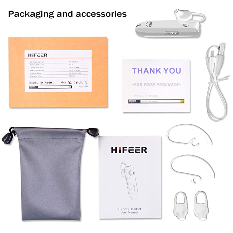 Bluetooth Headset for Cell Phone Handsfree Bluetooth Earpiece with Mic IPX5 Waterproof Single Ear Bluetooth Headset for DrivingExerciseBusiness