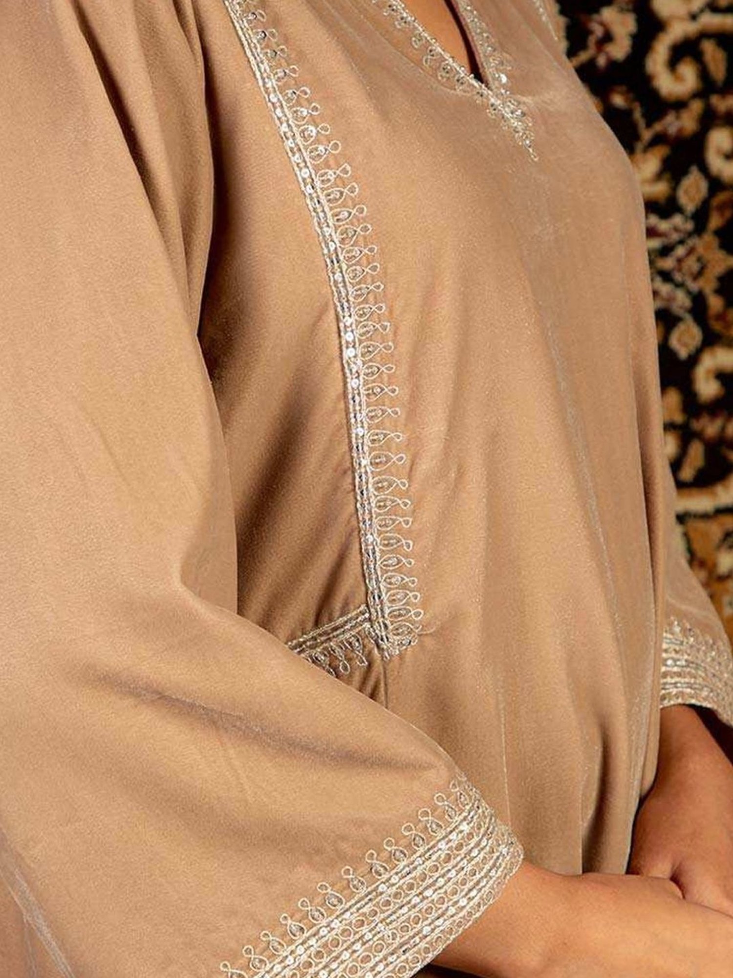 Priya Chaudhary Light Brown Naaz Embroidred Silk Velvet Kurta