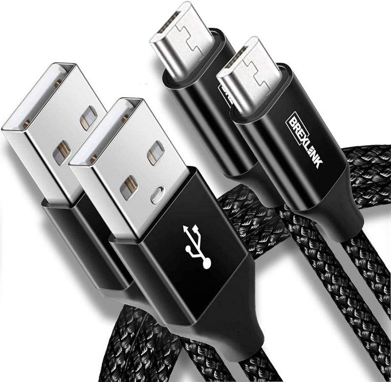 Micro USB Cable Android BrexLink Micro USB to USB 2.0 Cable (2-Pack 6.6 FT) Nylon Braided Fast Charging Cable Compatible .w Samsung Kindle Android Smartphones Galaxy S7 Edge Moto G5 PS4 (Black)