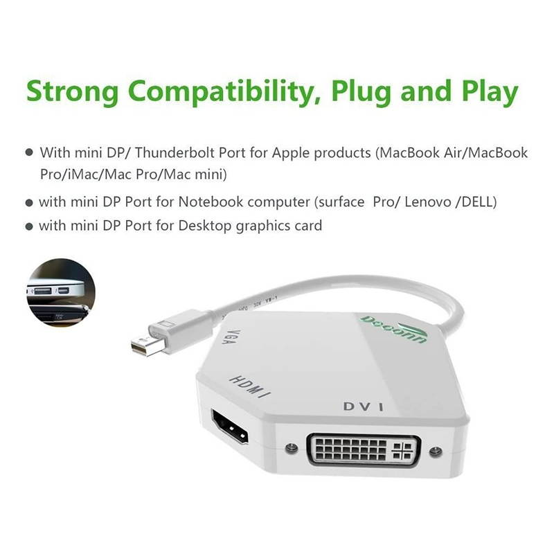 The Cobra Appearance Multi-Function Thunderbolt Mini DisplayPort DP to HDMI VGA DVI Cable Converter Adapter for Mac-Book Suface Pro Air