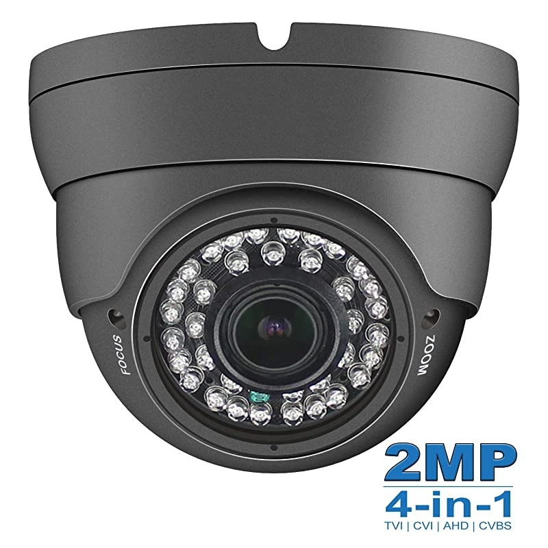 2MP Analog CCTV Camera HD 1080P 4in1 TVIAHDCVICVBS Dome Security Camera 2812mm Varifocal Wide Viewing Angle Weatherproof indoor outdoor Eyeball Camera for Home Video Surveillance Grey