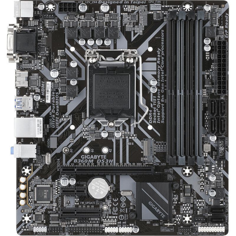 Gigabyte Ultra Durable B360M DS3H Desktop Motherboard - Intel Chipset - Socket H4 LGA-1151 - 64 GB DDR4 SDRAM Maximum RAM - UDIMM, DIMM
