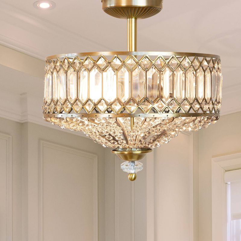 15.25" Glass/Metal Tiered Jeweled Semi Flush Mount Ceiling Lights - River of Goods