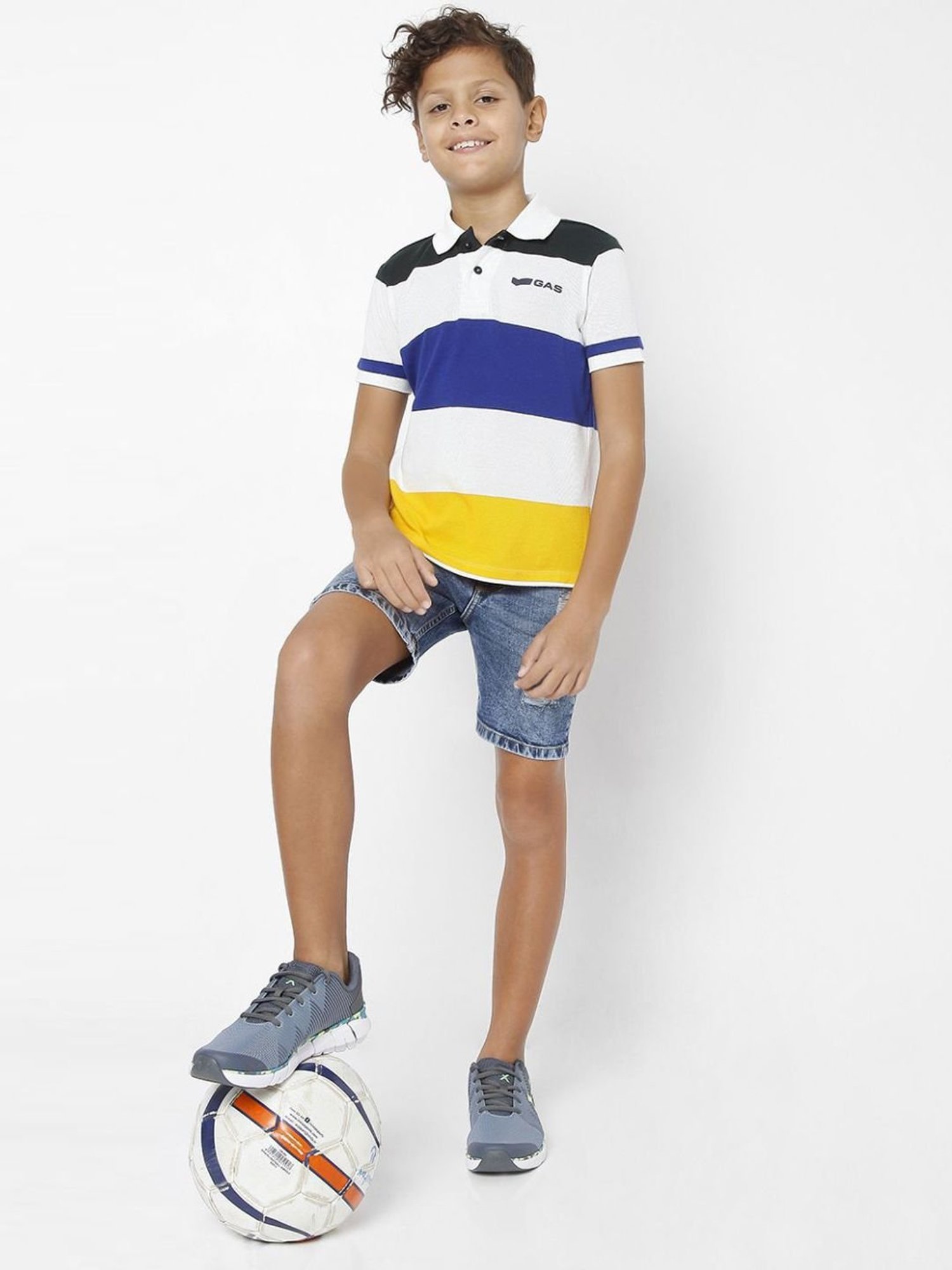 Gas Boys Blue & White Cotton Color Block Polo T-Shirt