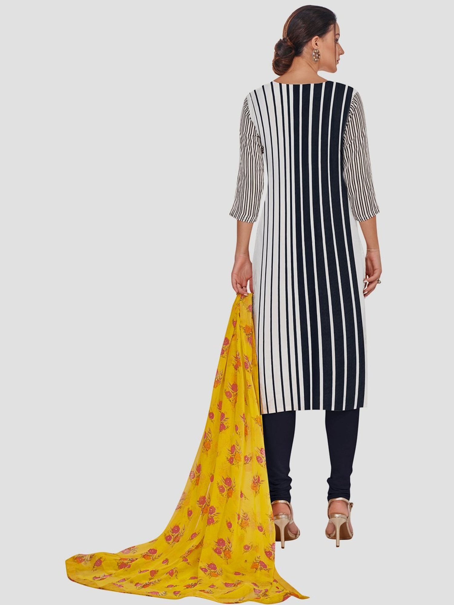 Saree Mall Black Striped Unstitched Dress Material With Dupatta