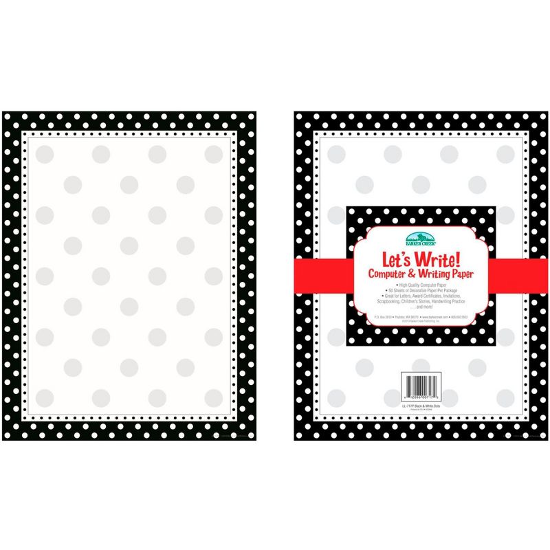 Barker Creek Black/White Dots Computer Paper, 8-1/2 x 11 Inches, 50 Sheets