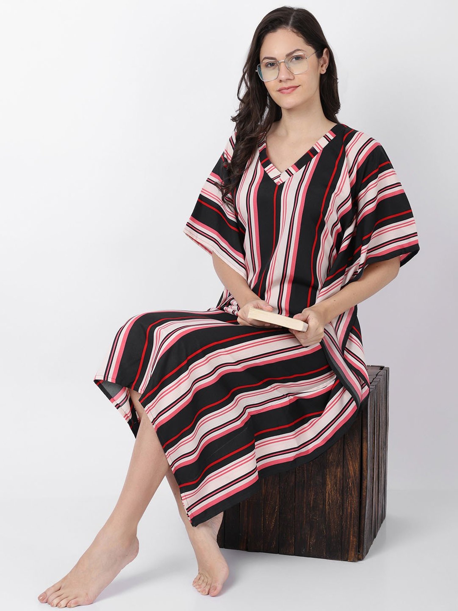 Erotissch Multicolor Striped Beachwear Kaftan Dress