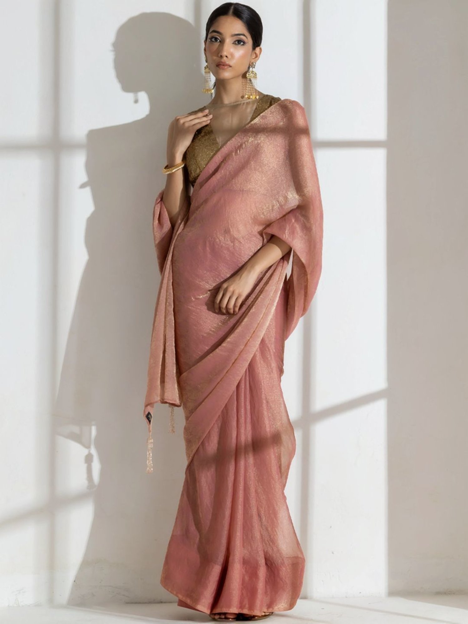 Unnati Silks Red Silk Printed Saree With Unstitched Blouse