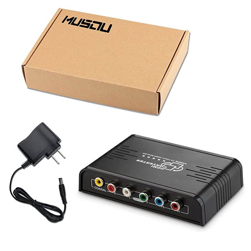 HDMI to 1080P Component Video (YPbPr) Scaler Converter Adapter with Coaxial Audio Output + R / L Audio Support Windows 10,Black