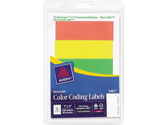 Avery 05481 1" x 3" 200 Sheet Removable Print or Write Color Coding Labels