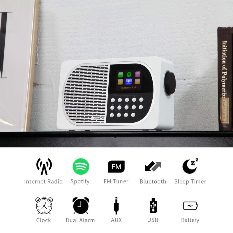 LEMEGA M2+ 7W Portable Internet FM Digital Radio with Wi-Fi, Bluetooth, USB, Aux & TFT Colour Display &ndash;White Satin