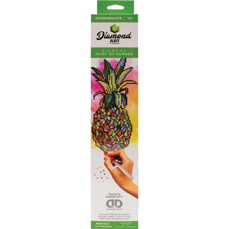 Leisure Arts Diamond Art Intermediate Kit 12"X12"-Pineapple