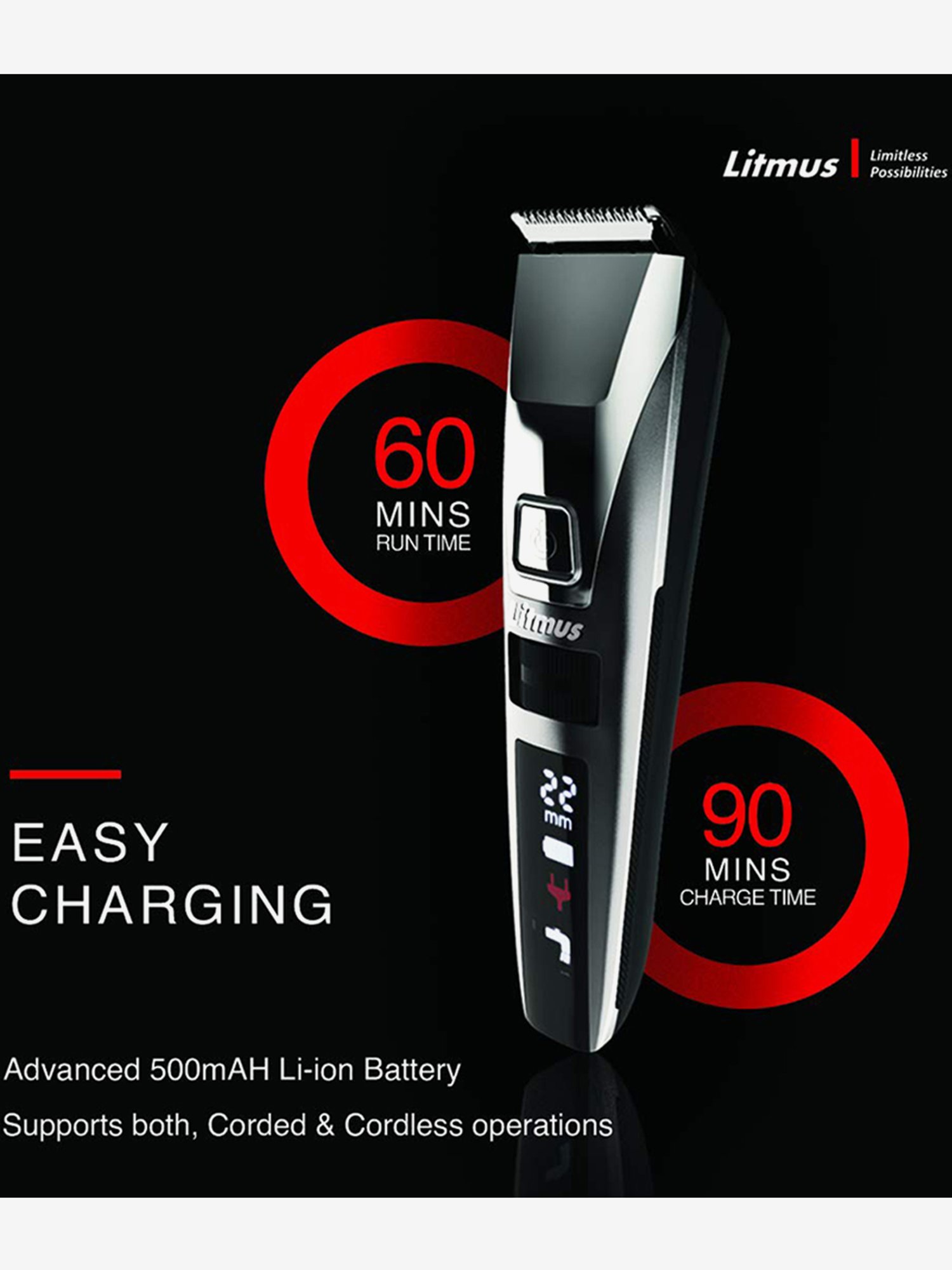 Litmus Stubble Pro DT1100 Cordless Trimmer For Men (Metalic Grey,UV Chrome)