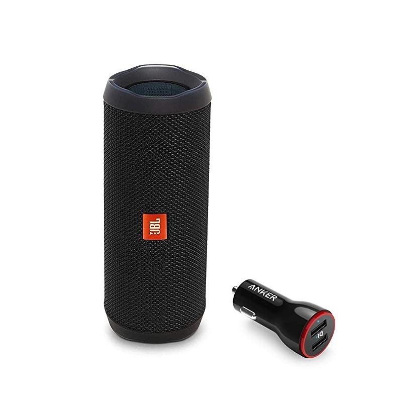 Flip 4 Portable Bluetooth Wireless Speaker Bundle with Anker PowerDrive 2 2Port USB Car Charger Black