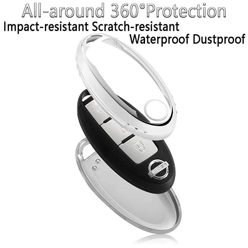 Fob Cover for Nissan InfinitiSoft TPU Fob Case Allaround Protector Plating Shell Fit less Smart Remote of Nissan Aitime Rogue Sentra Maxima Murano Pathfinder Sedan Infiniti Sliver