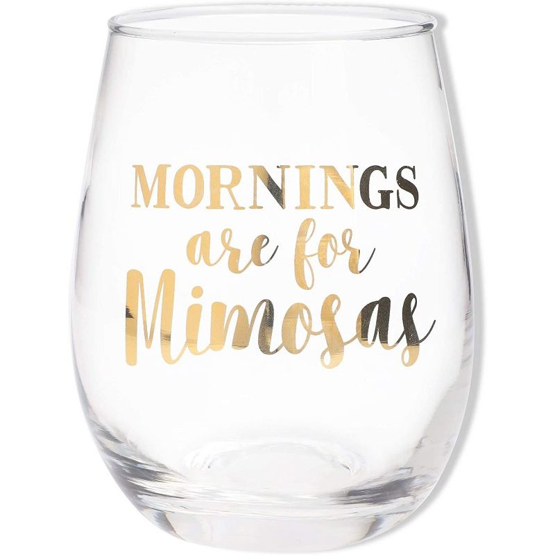 Sparkle and Bash 2-Pack Mornings Are for Mimosas Stemless Wine Glasses 16 oz